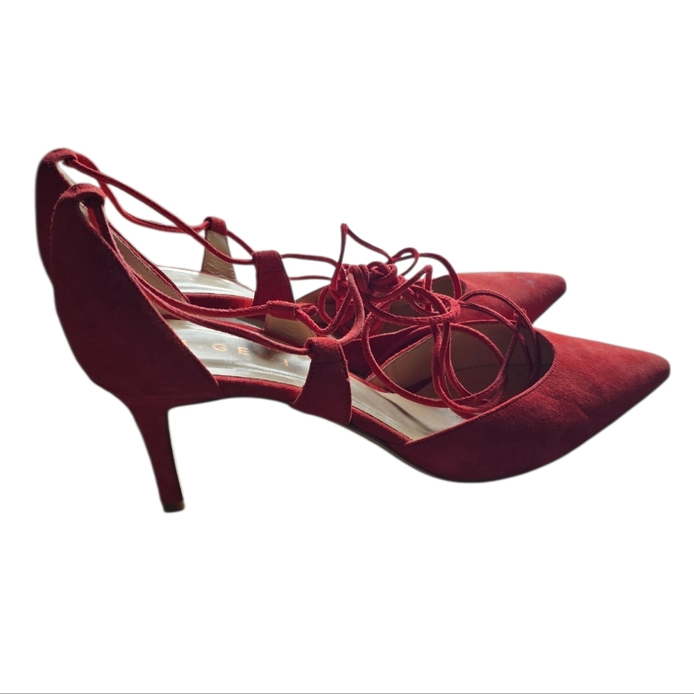 M. GEMI Red Lace Up Suede Heels Size EU 40 US 9 - Picture 7 of 7